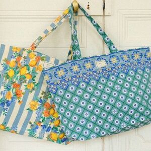 new Sézane x Momonì blue stripes lemon flowers cotton tote bag limited edition